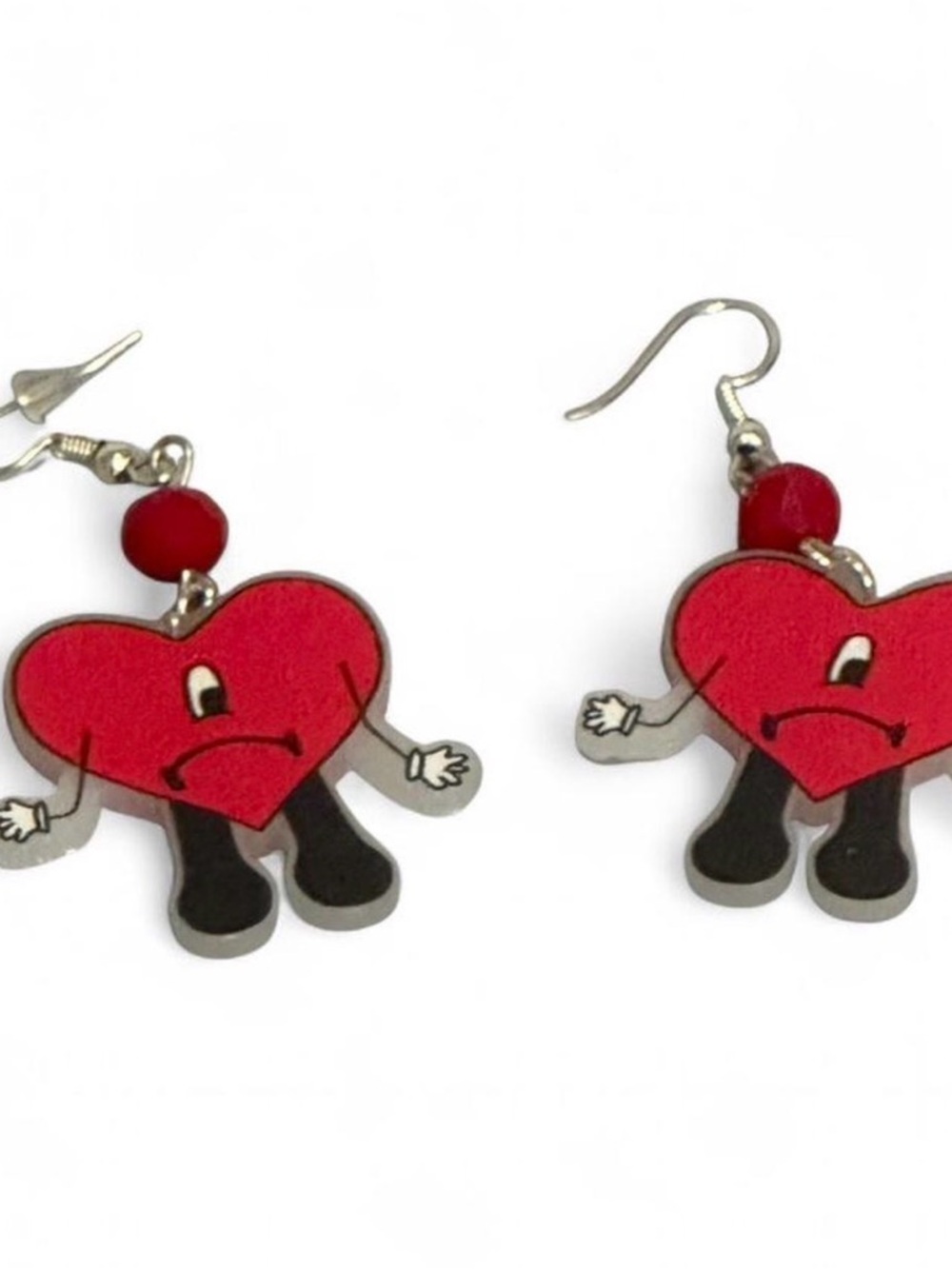 Red Heart Earrings with Sad Face